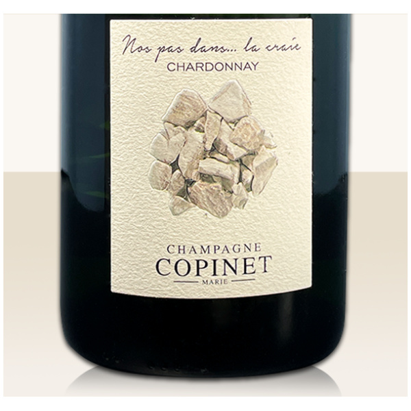 Marie Copinet - Nos Pas Dans... La Craie - 100% Chardonnay Aus Montgenost und dem südlichen Sézannais Ausbau in Stahl Dosage: 0g/l Nicola OKT23: Grip