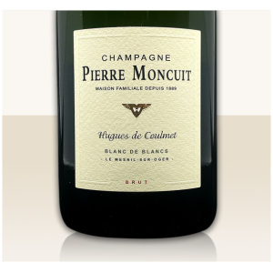 Pierre Moncuit Hugues de Coulmet - Das Basis Cuvée des Hauses Moncuit wird ausschließlich aus Weinen eines Jahrganges aus Sézanne hergestellt. Nach Aussage von Nicole Moncuit sind die Böden dort sandiger und kalkiger als Le Mesnil. 100% Chardonnay